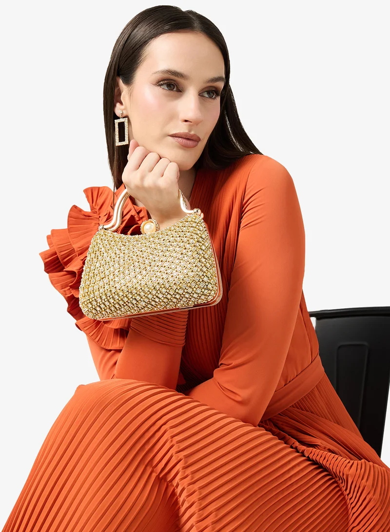 Khizana Gold Gold Embellished Detailed Clutch With Top Handle for Women | Best Price UAE